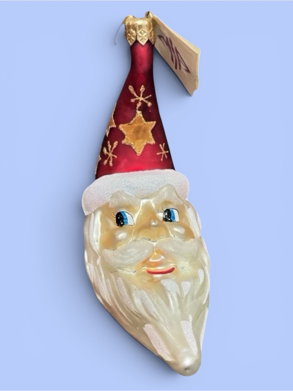 Vintage MIA Poland Santa Moon Glass Christmas Ornament 5” Red